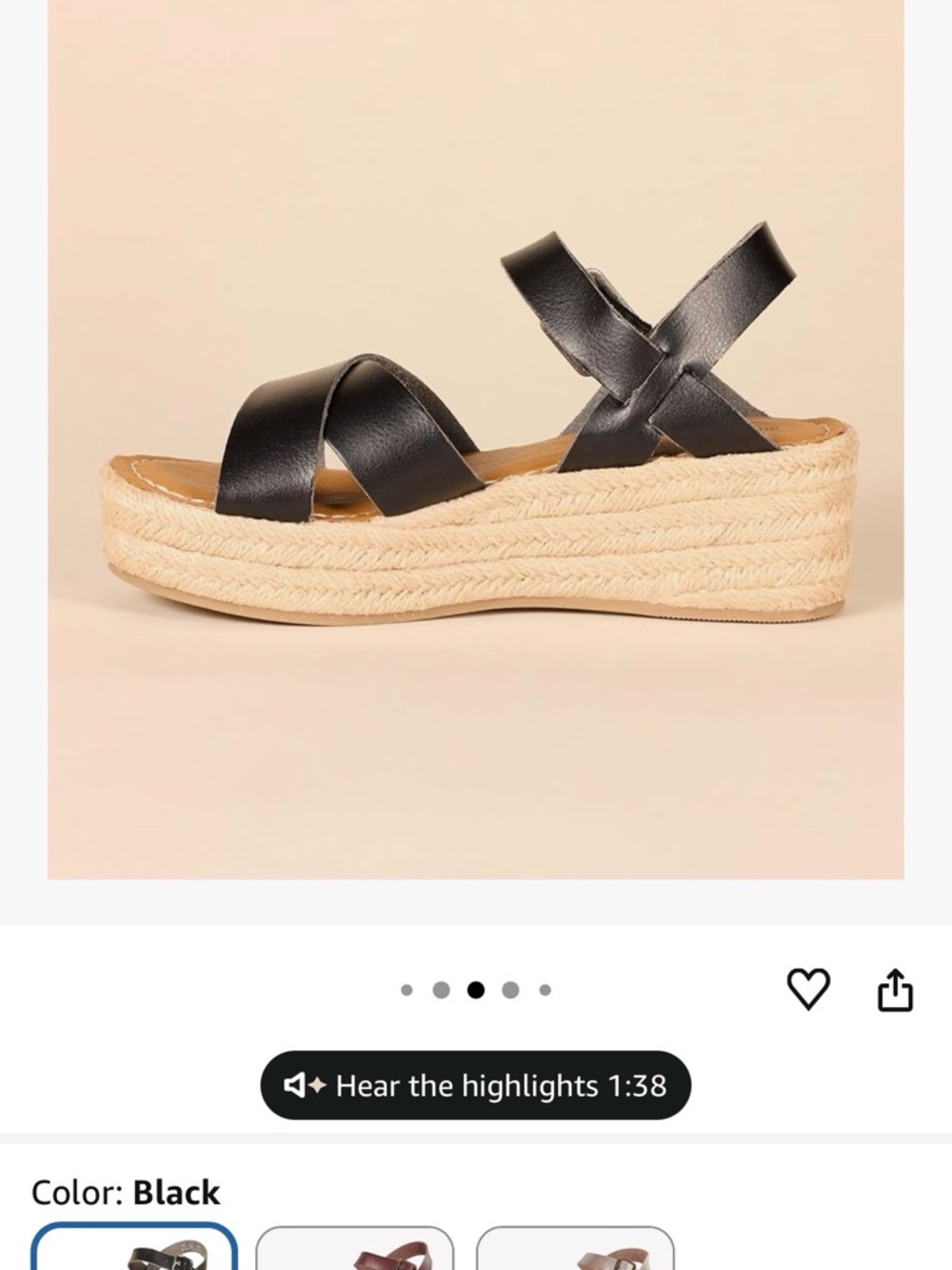 Amazon Essentials Black Espadrille Platform Sandals for Women ,